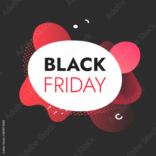 Minimalist Black Friday sale sticker with red outline and abstract shape