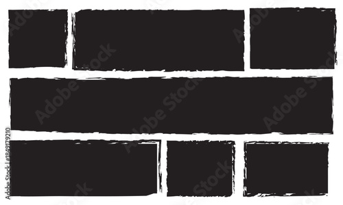 Text box frame brush rough crayon shape set. Hand drawn crayon grunge brush square rectangle border. Text box frame rough grunge rectangle paint shape element.