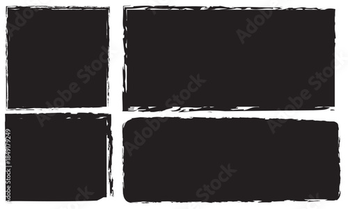 Text box frame brush rough crayon shape set. Hand drawn crayon grunge brush square rectangle border. Text box frame rough grunge rectangle paint shape element.