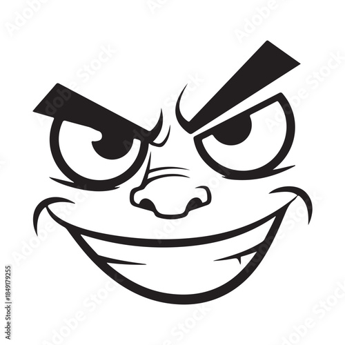 Expressive Cartoon Face Illustration with Sly Smile and Angled Eyebrows