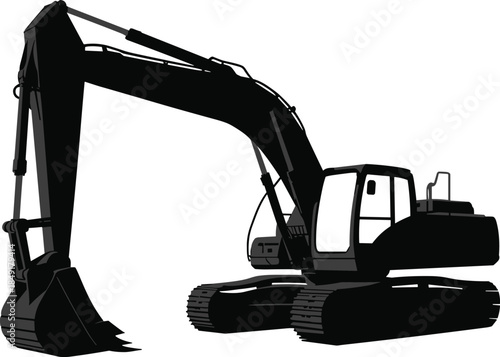 Heavy construction excavator silhouette isolated on white background industrial machinery earthmoving equipment hydraulic digger vector illustration construction industry engineering power
