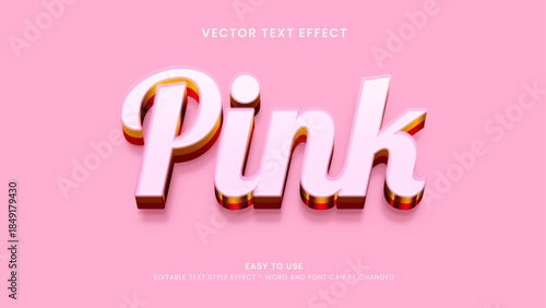 editable text effect 3d Stylish pink 3D vector text effect with glossy layered lettering and soft shadows, showcasing the word “Pink” on a pastel background, ideal for branding, posters, and typograph