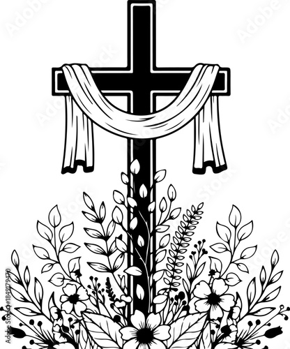 Crucifixion of Jesus Christ with Crosses and Sacred Doves Silhouette