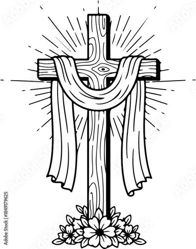 Crucifixion of Jesus Christ with Crosses and Sacred Doves Silhouette