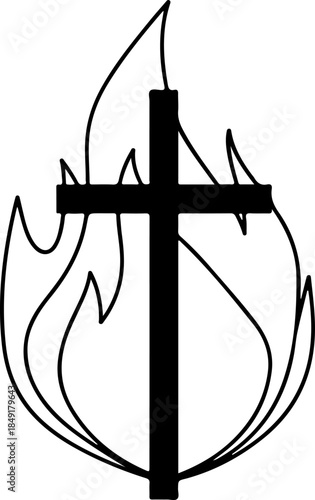 Crucifixion of Jesus Christ with Crosses and Sacred Doves Silhouette