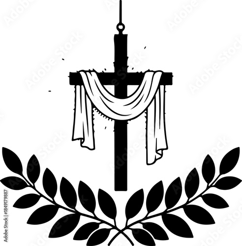 Crucifixion of Jesus Christ with Crosses and Sacred Doves Silhouette