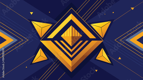 Abstract geometric background featuring vibrant golden triangles on a deep blue backdrop