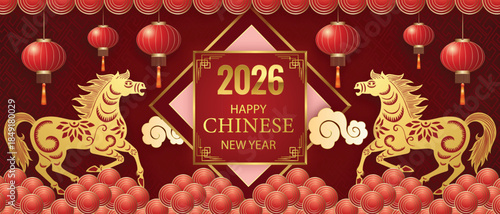 Festive Chinese New Year Greeting Card with Red and Gold Decor