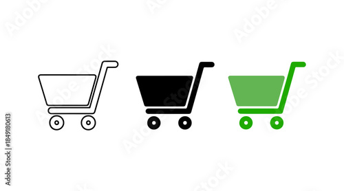 Three shopping carts in different colors