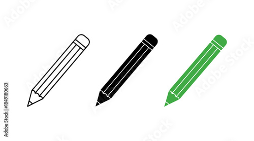 Three different colored pencils