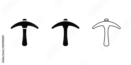 Vector pickaxe icon set, Mining tool silhouette