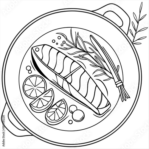Fish steak dish sketch drawing food