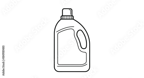 A clean and simple black and white line art icon of a plastic laundry detergent or bleach bottle with a handle and cap.