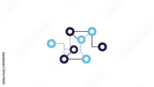 Digital Network of Blue and Dark Blue Interconnected Nodes Isolated on White Background Symbolizing Data Connection