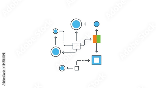 Data Flow Diagram Illustrating Network Connections on White Background Vector Line Art