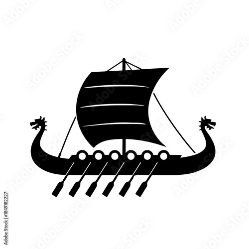Viking Longship Vector Illustration - Minimalist Nordic Dragon Boat Icon