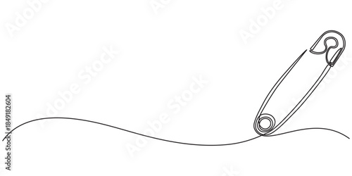 Safety Pin in continuous one line drawing one line draw design vector illustration, One continuous single drawn line art doodle outline safety pin on white background.