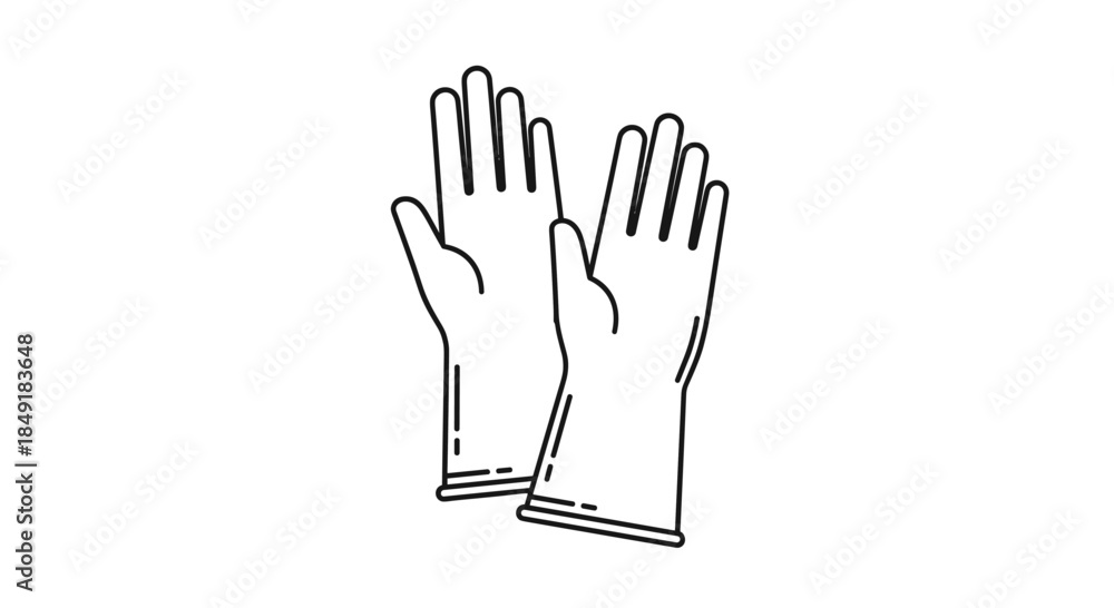 Obraz premium A simple line art icon of a pair of long rubber gloves for cleaning or protection, isolated on a white background.
