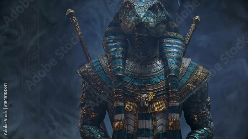 Ancient reptile warrior in egyptian inspired fantasy armor