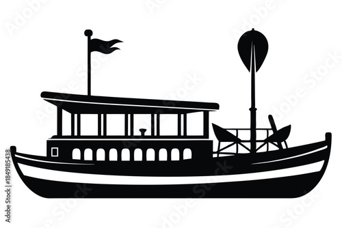 paddle boat silhouette line art vector illustration