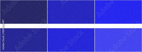 A visual display of six rectangular blocks showcasing a gradient of blue hues, transitioning from dark navy to vibrant royal blue.