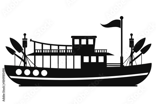 paddle boat silhouette line art vector illustration