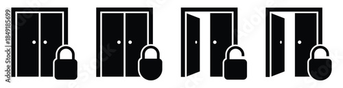 Door locked and unlocked access icon, vector illustration