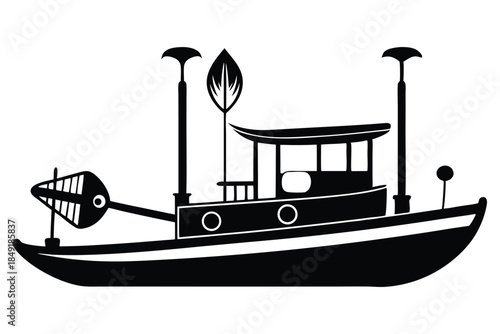 paddle boat silhouette line art vector illustration