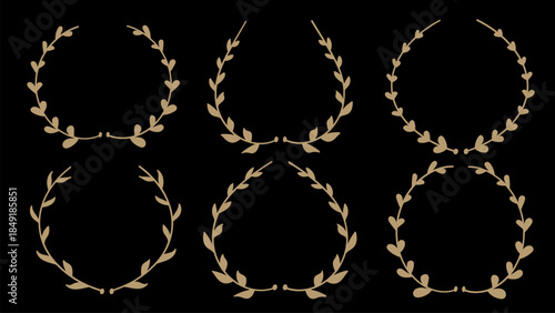 Botanical Gold Border Decorative Element Vintage Wreath Bundle.Vector Illustration