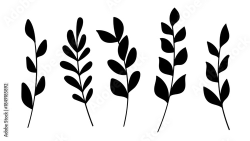 Collection of black silhouette leaves.Vector Illustration