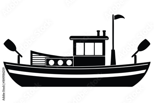 paddle boat silhouette line art vector illustration