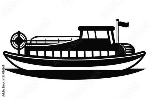 paddle boat silhouette line art vector illustration