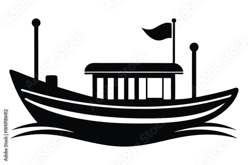 paddle boat silhouette line art vector illustration