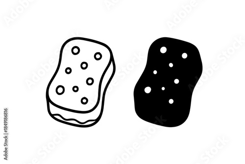 Simple line art and solid black icons of kitchen sponges
