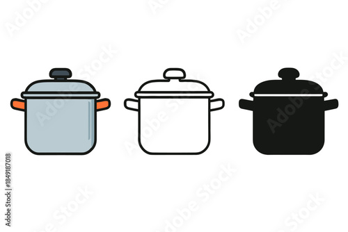 Three different styles of cooking pots displayed side by side on a white background