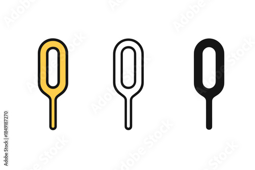 Set of three SIM card ejector tools in different styles and colors