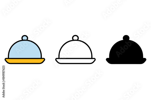 Three different styles of food cloche icons: color, outline, and silhouette