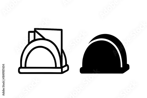 Two napkin holder icons, one outlined and one solid black, on a white background