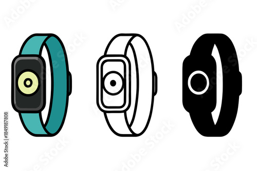 Three different styles of fitness trackers displayed side by side on a white background