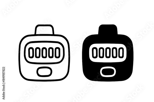 Digital clicker counter device in outline and solid black versions for tracking