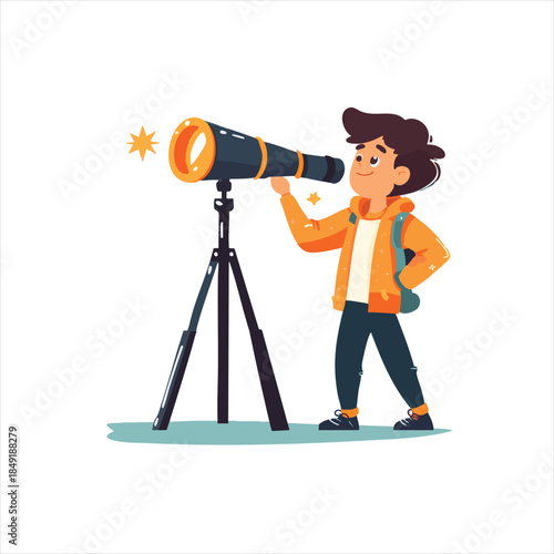 Child looking through a telescope.