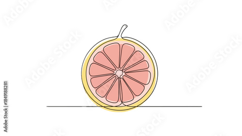 Fresh half-cut grapefruit illustration with juicy segments, representing healthy fruit, isolated white background.