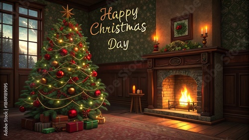 Premium cozy Christmas interior with vibrant red decor.