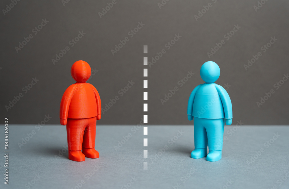 Foto Two people separated by a white line