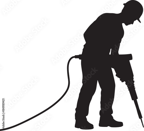 Demolition Worker Operating Jackhammer Silhouette concrete breaker tool