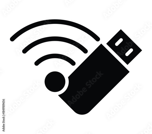 USB Flash Drive with Signal Waves Illustrating Wireless Connectivity