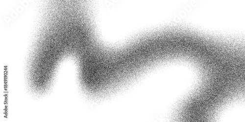 Black stipple flowing line background. Black and white textured spray and sand dust spots. Grainy fluid spots and stains Black dotted flowing dust set. Gradient from dots isolated on white background.