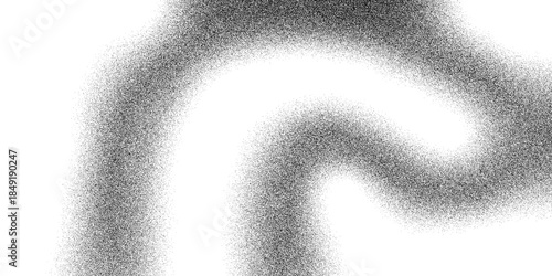 Black stipple flowing line background. Black and white textured spray and sand dust spots. Grainy fluid spots and stains Black dotted flowing dust set. Gradient from dots isolated on white background.