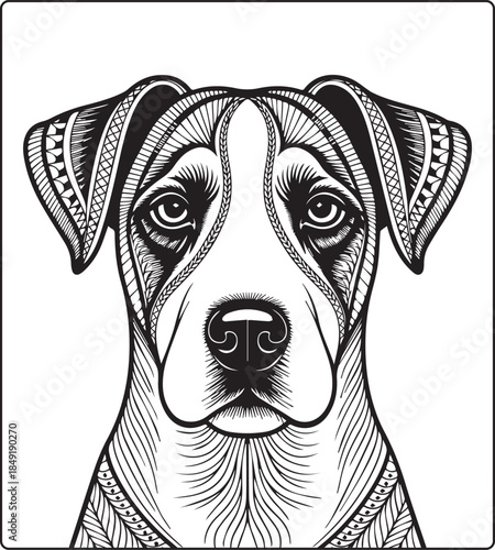 Dog coloring for adults with zentangle stylized black outline vector elements