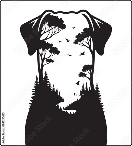 Dog coloring for adults with zentangle stylized black outline vector elements